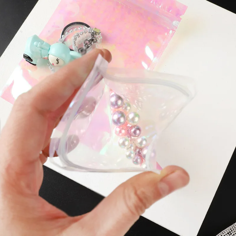 50-100pcs Holographic Rainbow Film Laser Bag Resealable Zip Lock Packaging for DIY Jewelry Retail Candy Nail Beauty Gift Pouches