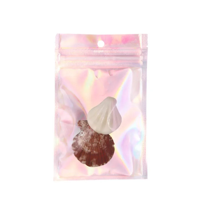 50-100pcs Holographic Rainbow Film Laser Bag Resealable Zip Lock Packaging for DIY Jewelry Retail Candy Nail Beauty Gift Pouches