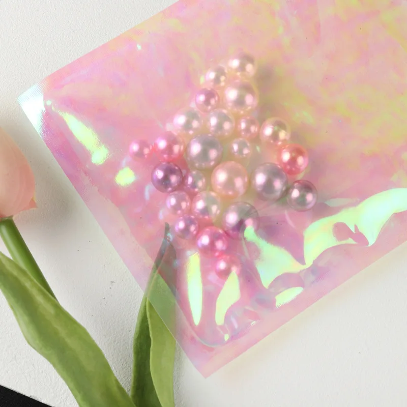 50-100pcs Holographic Rainbow Film Laser Bag Resealable Zip Lock Packaging for DIY Jewelry Retail Candy Nail Beauty Gift Pouches