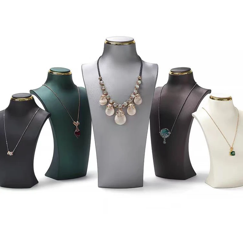 Luxury Exhibitor PU Leather Necklace Jewelry Display Stand Neck Bust Model for Jewelry Store Showcase Props Window Counter Rack