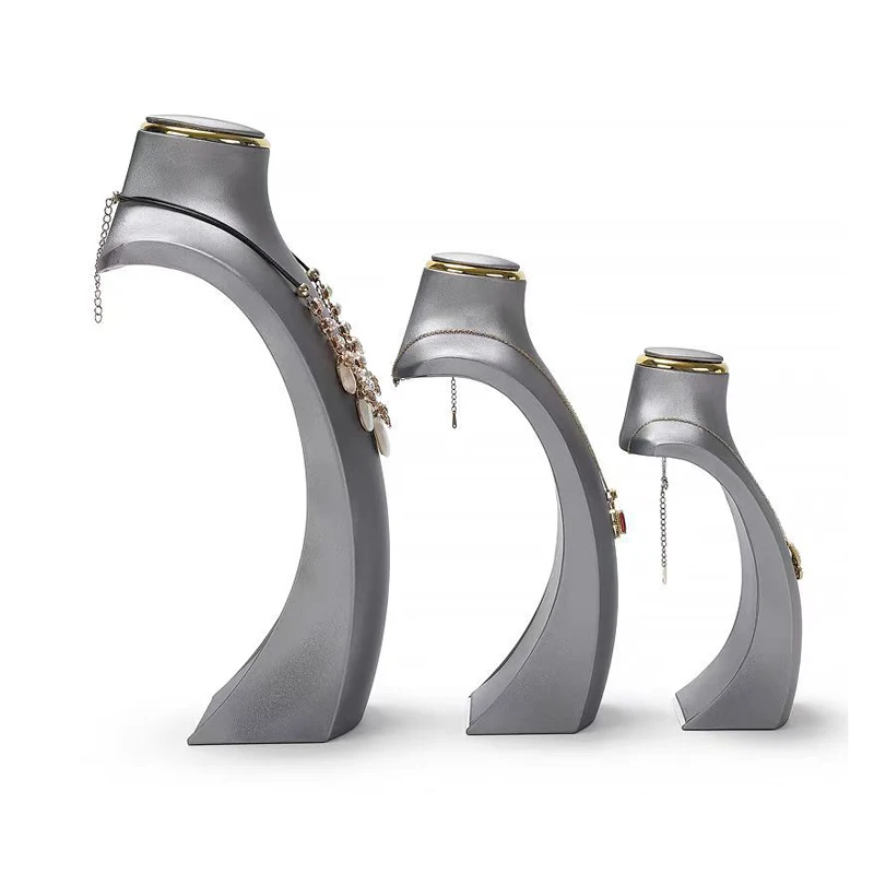Luxury Exhibitor PU Leather Necklace Jewelry Display Stand Neck Bust Model for Jewelry Store Showcase Props Window Counter Rack