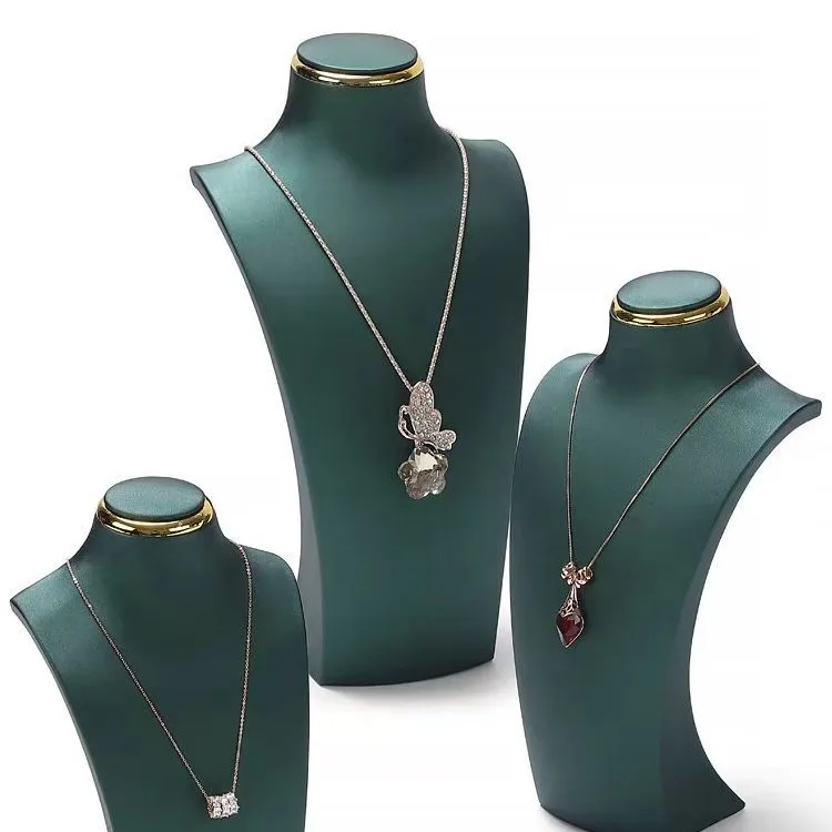 Luxury Exhibitor PU Leather Necklace Jewelry Display Stand Neck Bust Model for Jewelry Store Showcase Props Window Counter Rack