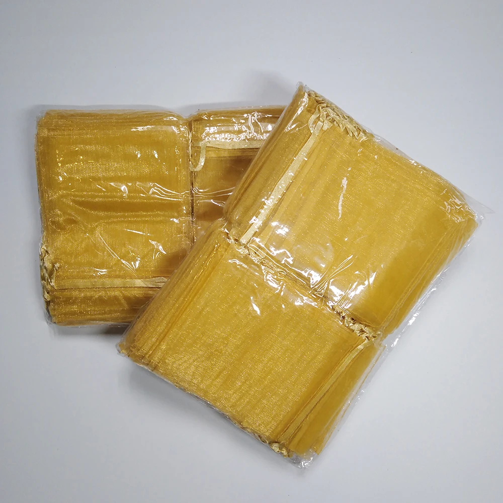 100pcs 7x9 9x12 10x15 13x18 15x20 17x23cm Gold Organza Bag Jewelry Gift Bags Pouch Jewelry Packaging Bags Jewellery Bag Pouches