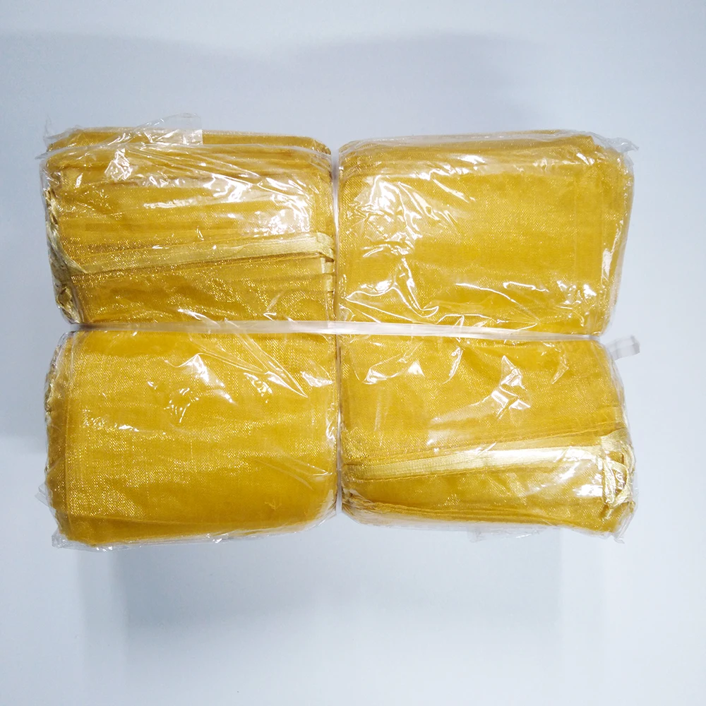100pcs 7x9 9x12 10x15 13x18 15x20 17x23cm Gold Organza Bag Jewelry Gift Bags Pouch Jewelry Packaging Bags Jewellery Bag Pouches