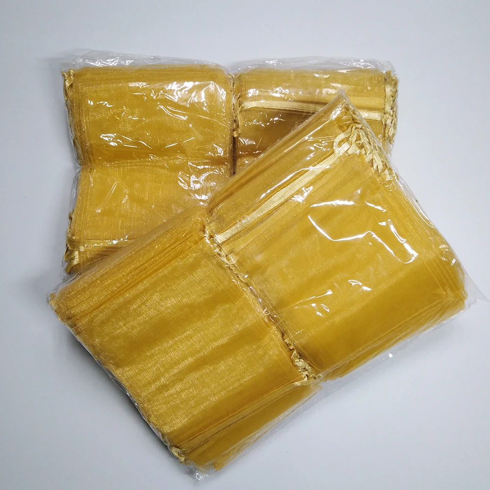 100pcs 7x9 9x12 10x15 13x18 15x20 17x23cm Gold Organza Bag Jewelry Gift Bags Pouch Jewelry Packaging Bags Jewellery Bag Pouches