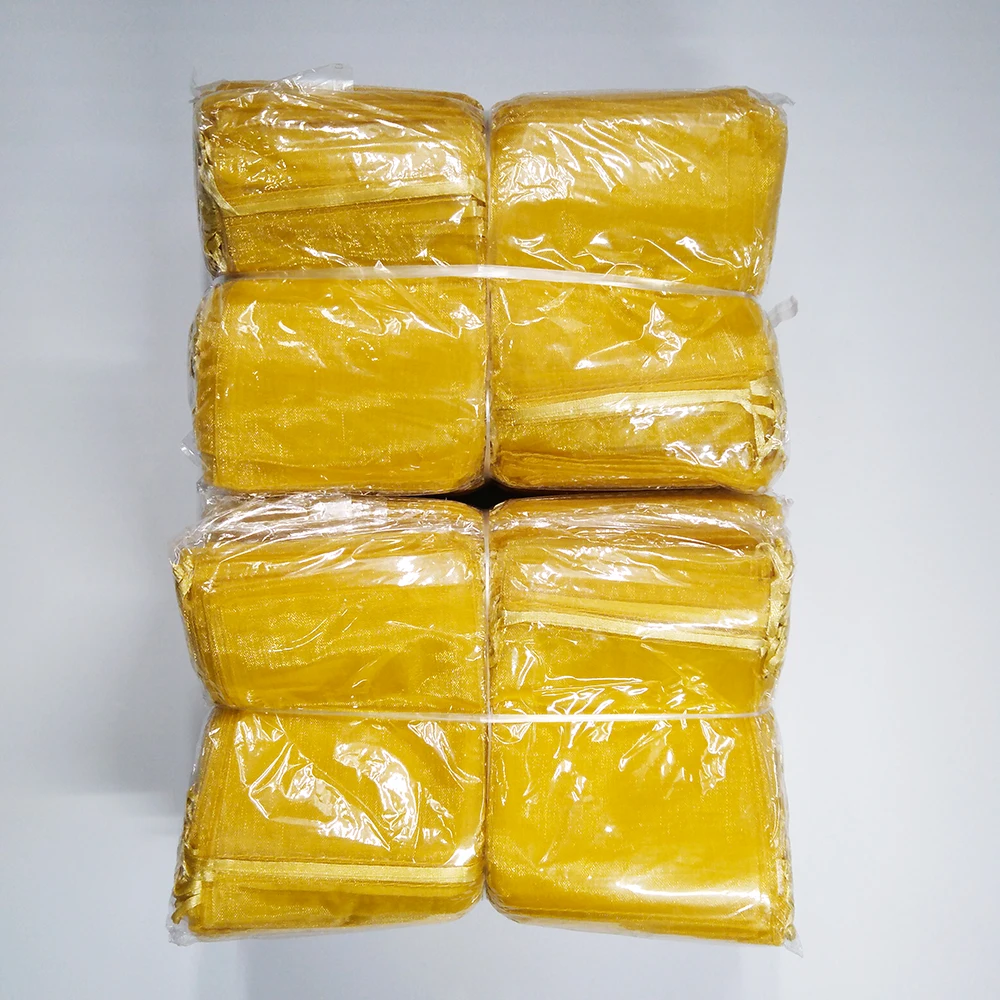 100pcs 7x9 9x12 10x15 13x18 15x20 17x23cm Gold Organza Bag Jewelry Gift Bags Pouch Jewelry Packaging Bags Jewellery Bag Pouches