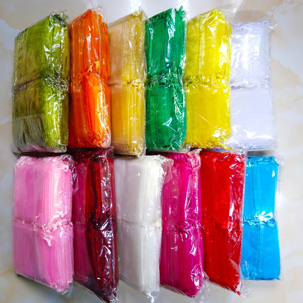 100pcs 7x9 9x12 10x15 13x18 15x20 17x23cm Gold Organza Bag Jewelry Gift Bags Pouch Jewelry Packaging Bags Jewellery Bag Pouches