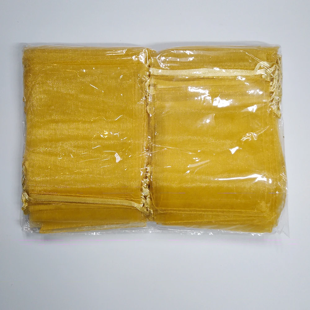 100pcs 7x9 9x12 10x15 13x18 15x20 17x23cm Gold Organza Bag Jewelry Gift Bags Pouch Jewelry Packaging Bags Jewellery Bag Pouches