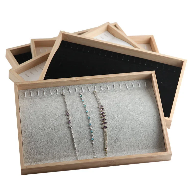 Wood Jewelry Display Tray with Storage Box and Racks for Necklaces, Bracelets, and Accessories