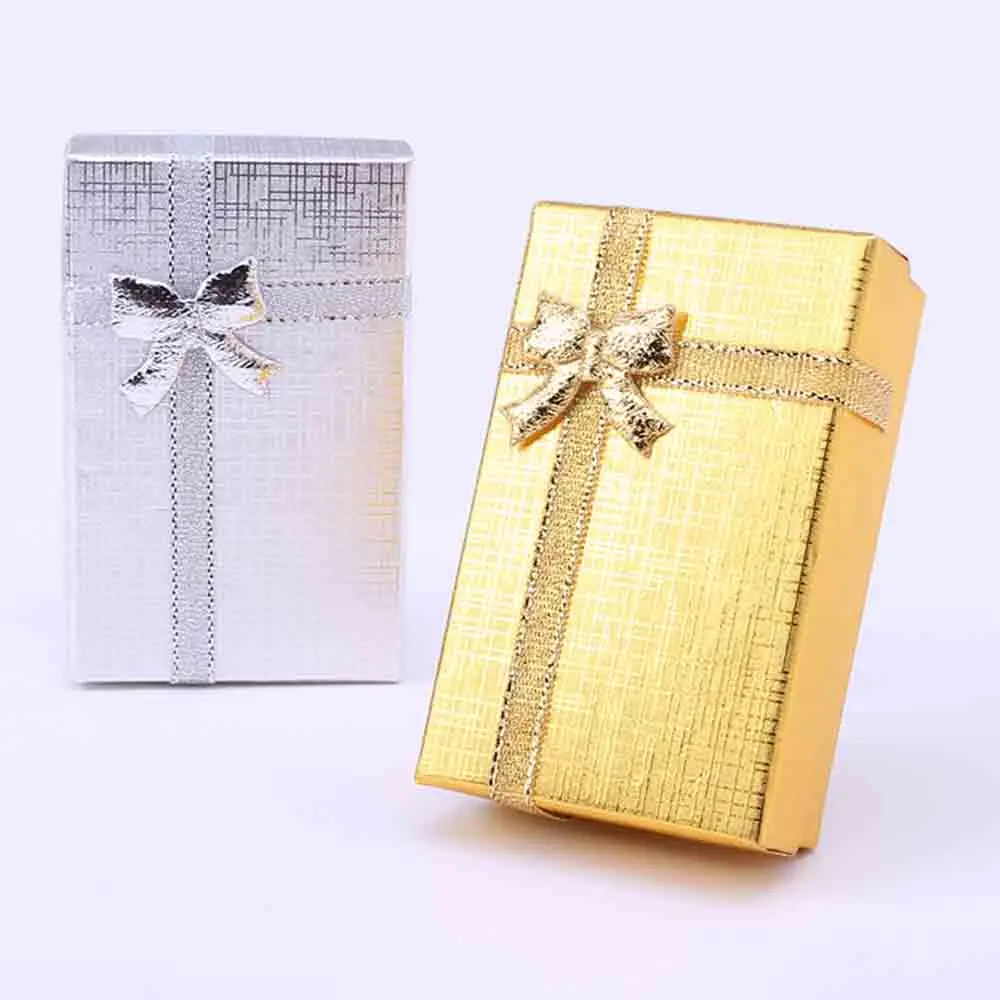 10Pcs 5x8x2.5cm Jewelry Box Gold Silver Gift Cardboard Boxes for Pendent Necklace Earrings Rings Bag Packaging with White Sponge