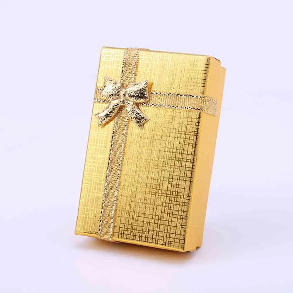 10Pcs 5x8x2.5cm Jewelry Box Gold Silver Gift Cardboard Boxes for Pendent Necklace Earrings Rings Bag Packaging with White Sponge