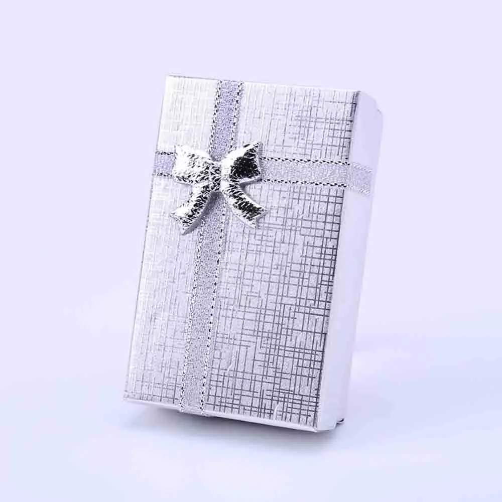 10Pcs 5x8x2.5cm Jewelry Box Gold Silver Gift Cardboard Boxes for Pendent Necklace Earrings Rings Bag Packaging with White Sponge