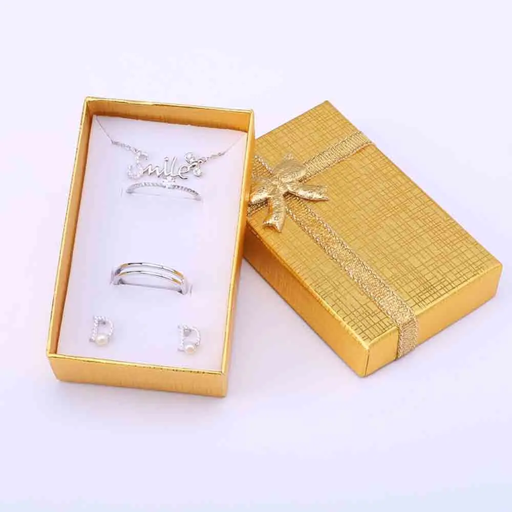 10Pcs 5x8x2.5cm Jewelry Box Gold Silver Gift Cardboard Boxes for Pendent Necklace Earrings Rings Bag Packaging with White Sponge