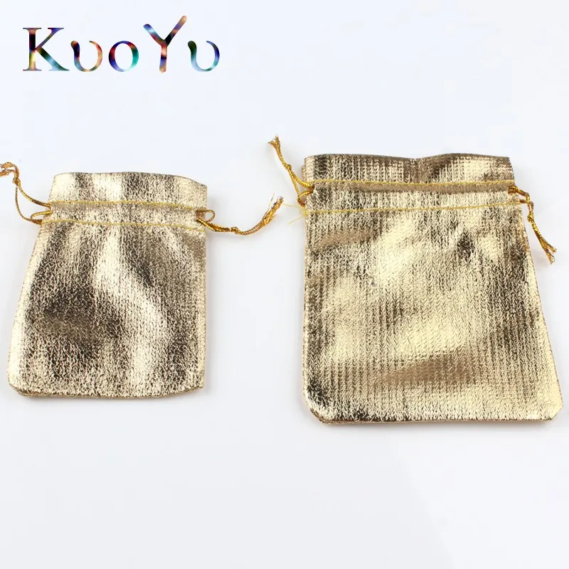 50pcs/lot 7x9cm 9x12cm Adjustable Jewelry Packing Fabric Bag Silver/Gold Colors Drawstring Wedding Storage Pouches