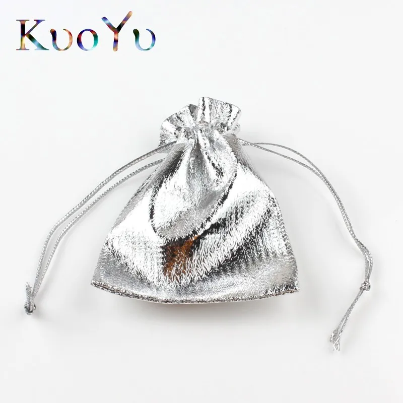 50pcs/lot 7x9cm 9x12cm Adjustable Jewelry Packing Fabric Bag Silver/Gold Colors Drawstring Wedding Storage Pouches
