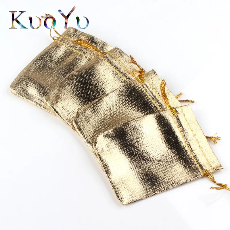 50pcs/lot 7x9cm 9x12cm Adjustable Jewelry Packing Fabric Bag Silver/Gold Colors Drawstring Wedding Storage Pouches