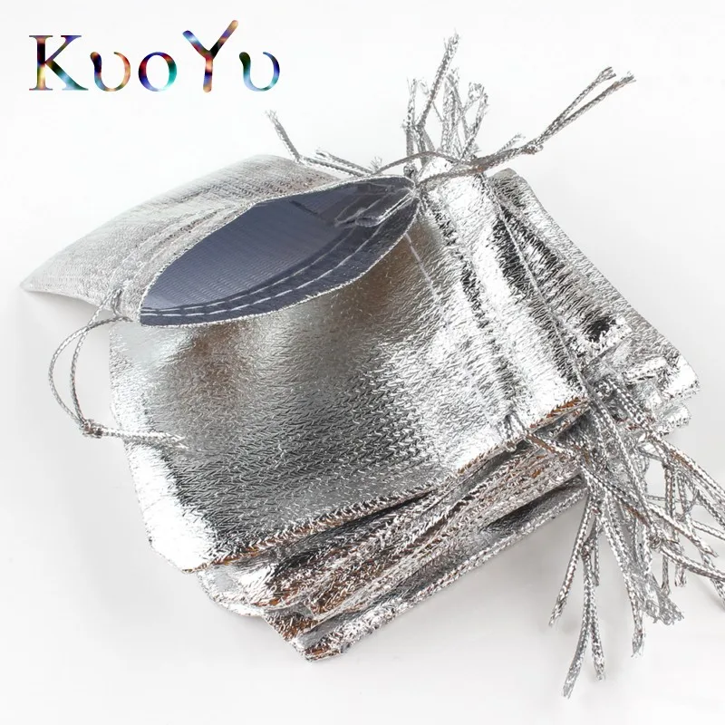 50pcs/lot 7x9cm 9x12cm Adjustable Jewelry Packing Fabric Bag Silver/Gold Colors Drawstring Wedding Storage Pouches