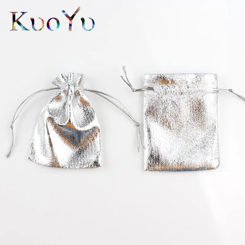 50pcs/lot 7x9cm 9x12cm Adjustable Jewelry Packing Fabric Bag Silver/Gold Colors Drawstring Wedding Storage Pouches