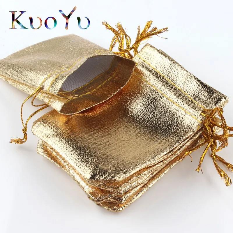 50pcs/lot 7x9cm 9x12cm Adjustable Jewelry Packing Fabric Bag Silver/Gold Colors Drawstring Wedding Storage Pouches