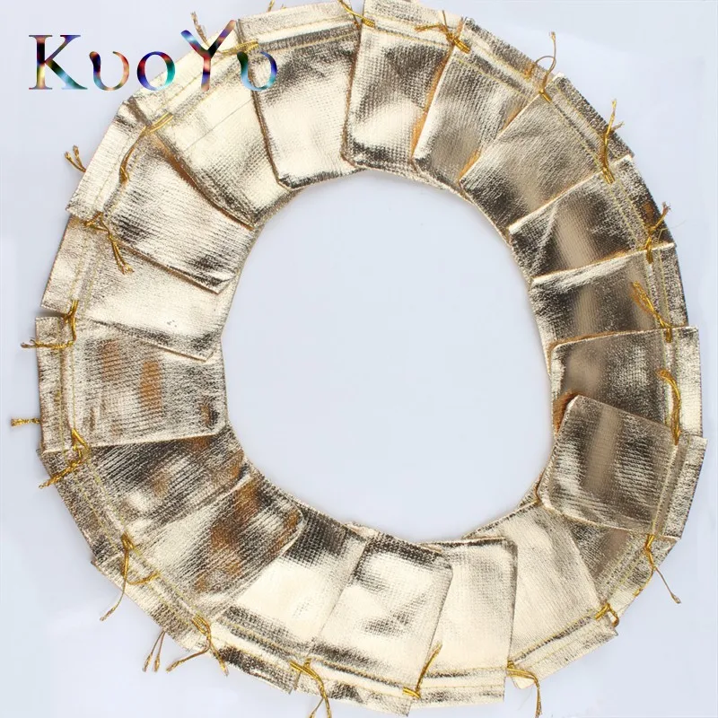 50pcs/lot 7x9cm 9x12cm Adjustable Jewelry Packing Fabric Bag Silver/Gold Colors Drawstring Wedding Storage Pouches