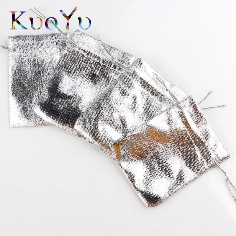 50pcs/lot 7x9cm 9x12cm Adjustable Jewelry Packing Fabric Bag Silver/Gold Colors Drawstring Wedding Storage Pouches