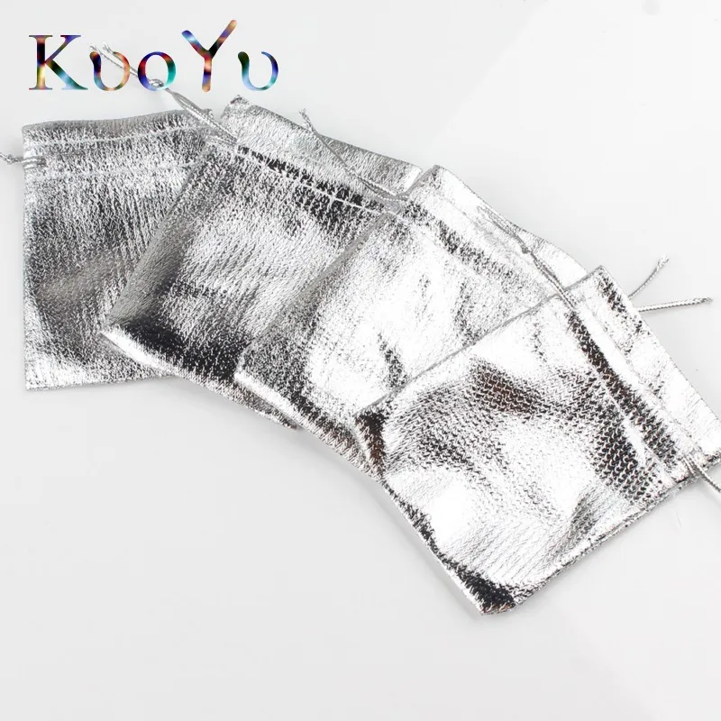 50pcs/lot 7x9cm 9x12cm Adjustable Jewelry Packing Fabric Bag Silver/Gold Colors Drawstring Wedding Storage Pouches
