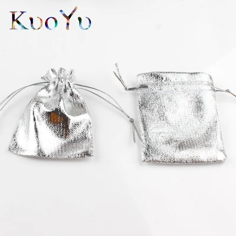 50pcs/lot 7x9cm 9x12cm Adjustable Jewelry Packing Fabric Bag Silver/Gold Colors Drawstring Wedding Storage Pouches