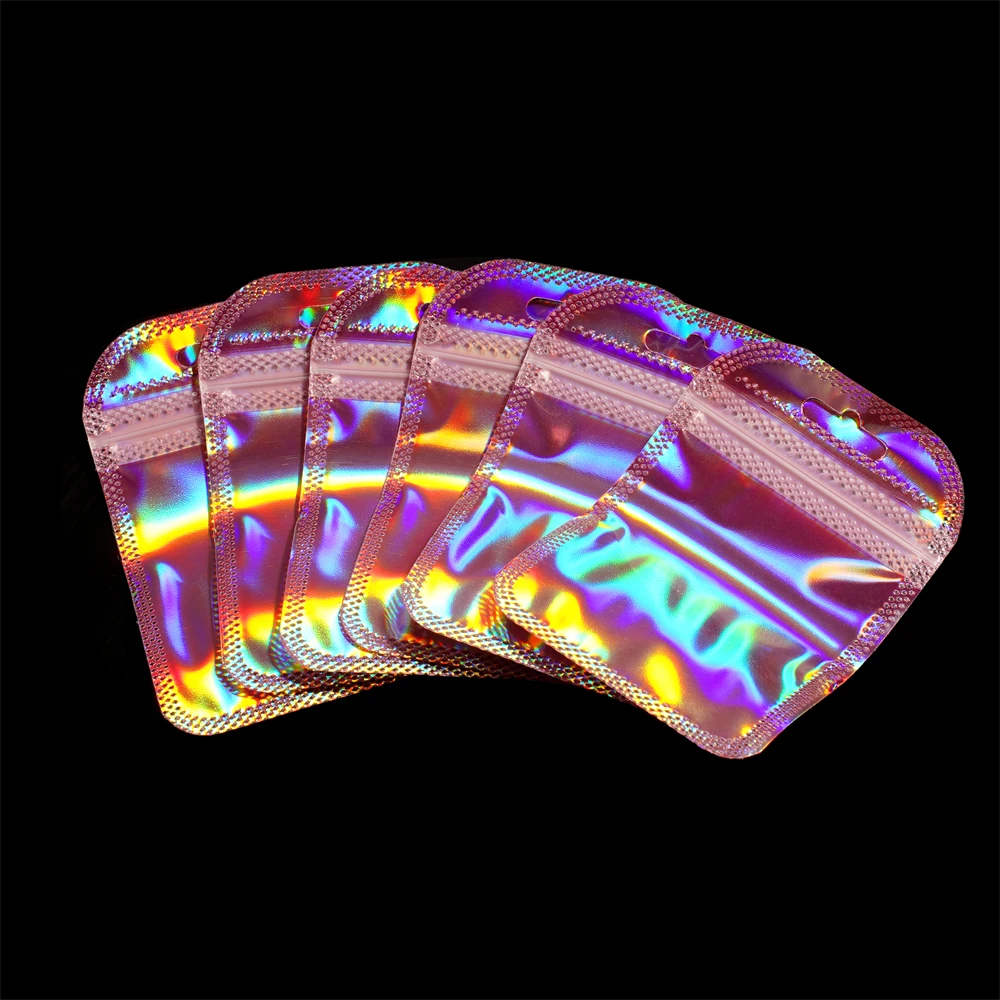 50pcs Iridescent Self Sealing Bags Colorful Laser Iridescent Resealable Ziplock Plastic Bag for Jewelry Storage Display