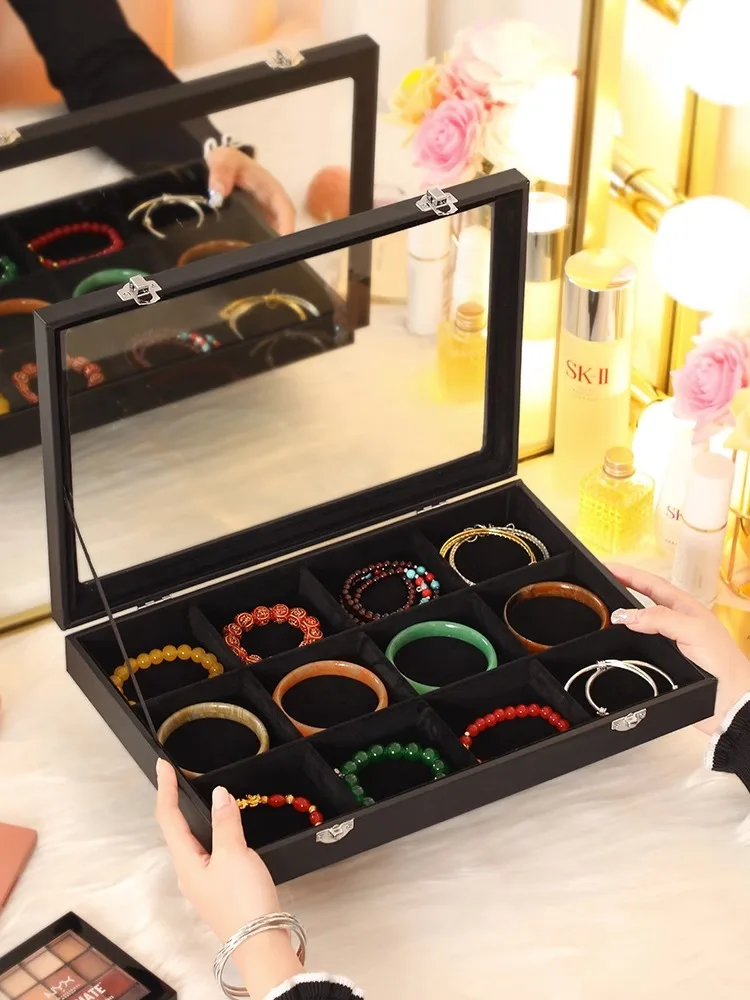 Ice Velvet Clear Lid 12 Grid Jewelry Organizer Box Tray Display Case Storage Bracelets Rings Earrings