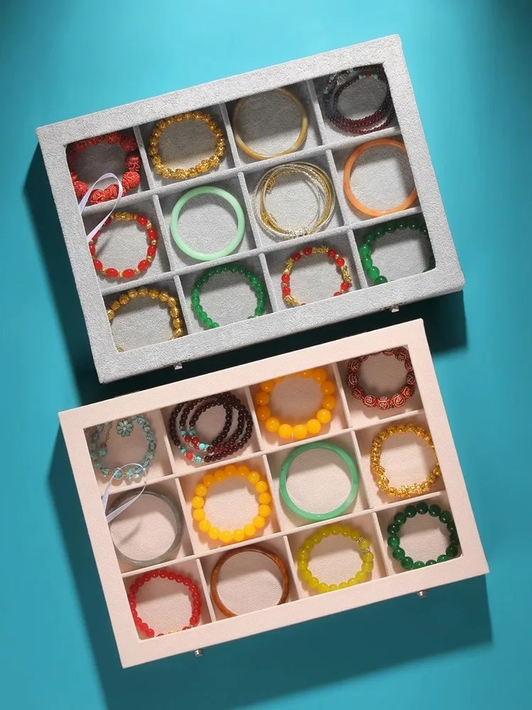 Ice Velvet Clear Lid 12 Grid Jewelry Organizer Box Tray Display Case Storage Bracelets Rings Earrings