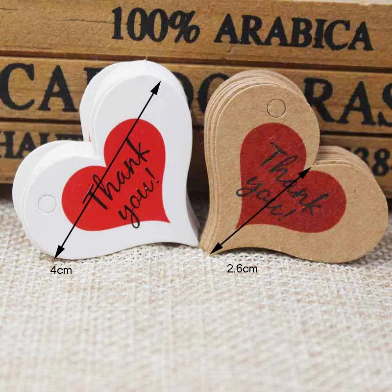 200pcs New Design Kraft/White Handmade Tag, Paper vintage Red Heart Handmade Gift Tag Products Swing Handmade with Love Hang Tag