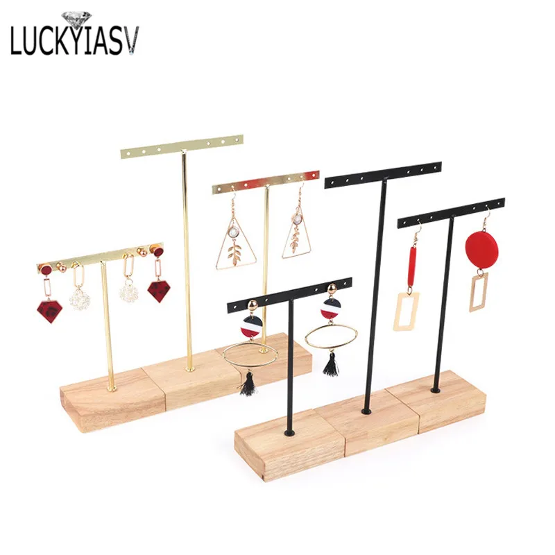 3pcs/lot Jewelry Display for earrings T-Bar Wooden Base Earrings Rack Holder Earrings Organizer Showcase Ear Studs Stand