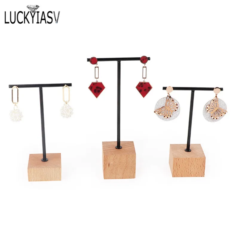 3pcs/lot Jewelry Display for earrings T-Bar Wooden Base Earrings Rack Holder Earrings Organizer Showcase Ear Studs Stand