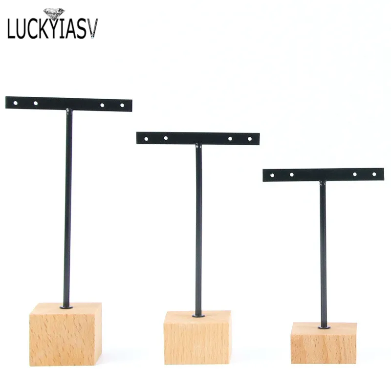 3pcs/lot Jewelry Display for earrings T-Bar Wooden Base Earrings Rack Holder Earrings Organizer Showcase Ear Studs Stand