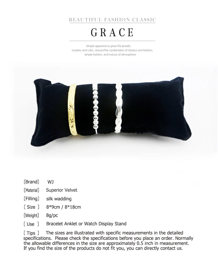 Black/Grey Velvet Bracelet Pillow Display Holder Watch Packaging Organizer Wholesale Bangle Soft Cushion Collection Storage Case