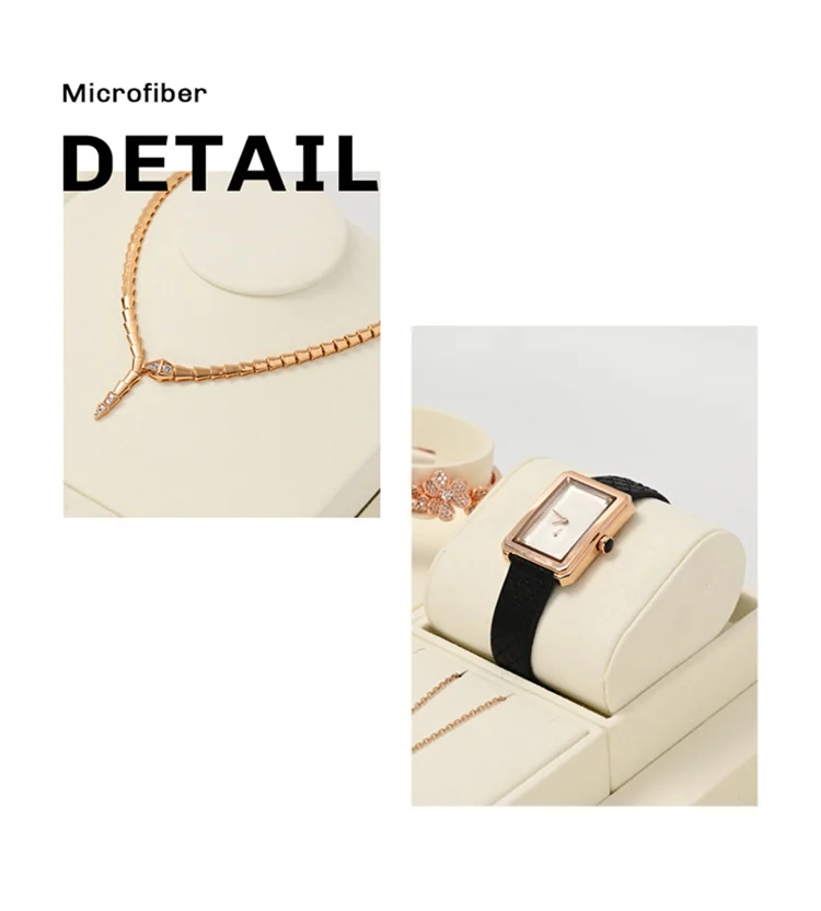 WoodTen Beige Jewelry Display Stand Microfiber Retail Jewelry Stand for Earring Necklace Watch Ring Counter Jewelry Display Prop