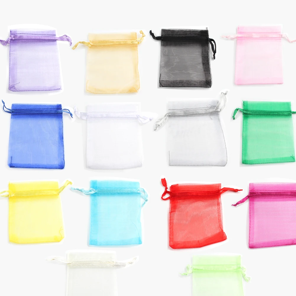 50pcs 7x9 9x12 10x15 13x18cm Gift Organza Bags Drawable Wedding Party Decoration Gift Bags Display Packaging Jewelry Pouches