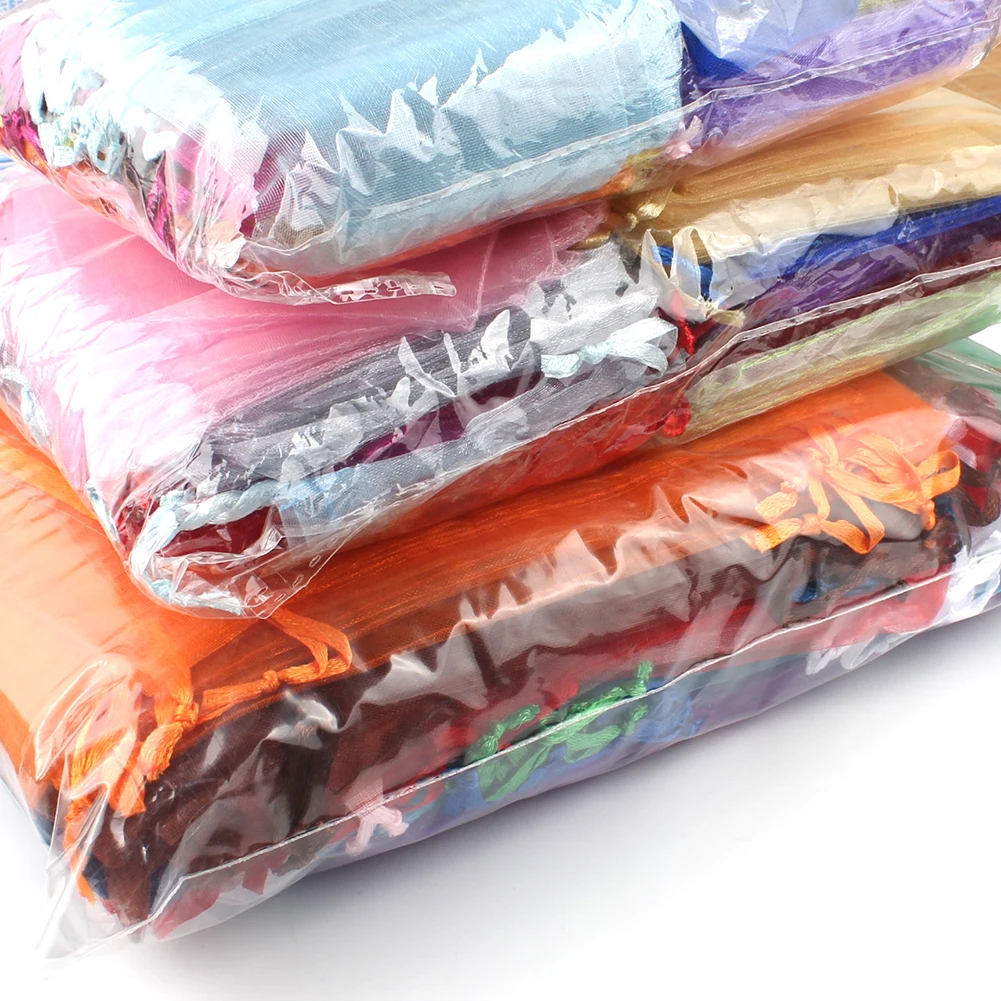 50pcs 7x9 9x12 10x15 13x18cm Gift Organza Bags Drawable Wedding Party Decoration Gift Bags Display Packaging Jewelry Pouches