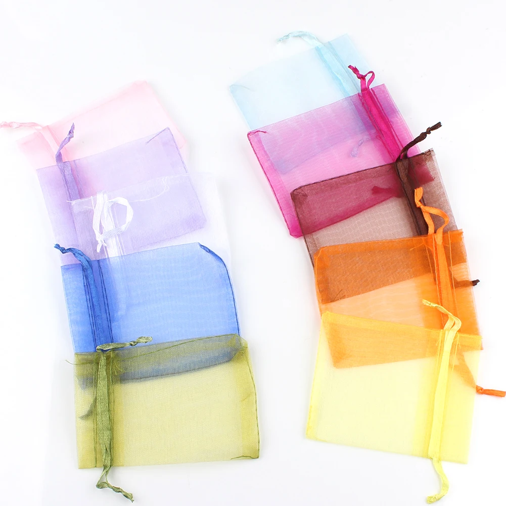 50pcs 7x9 9x12 10x15 13x18cm Gift Organza Bags Drawable Wedding Party Decoration Gift Bags Display Packaging Jewelry Pouches