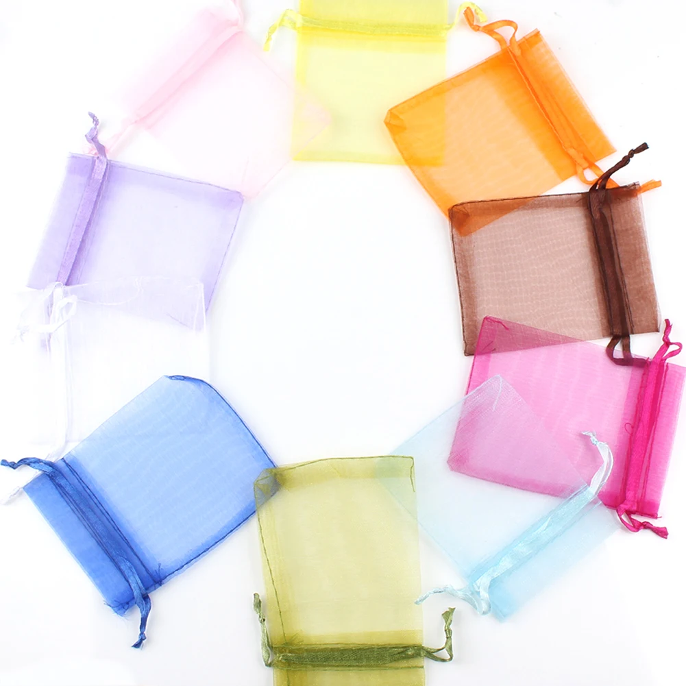 50pcs 7x9 9x12 10x15 13x18cm Gift Organza Bags Drawable Wedding Party Decoration Gift Bags Display Packaging Jewelry Pouches