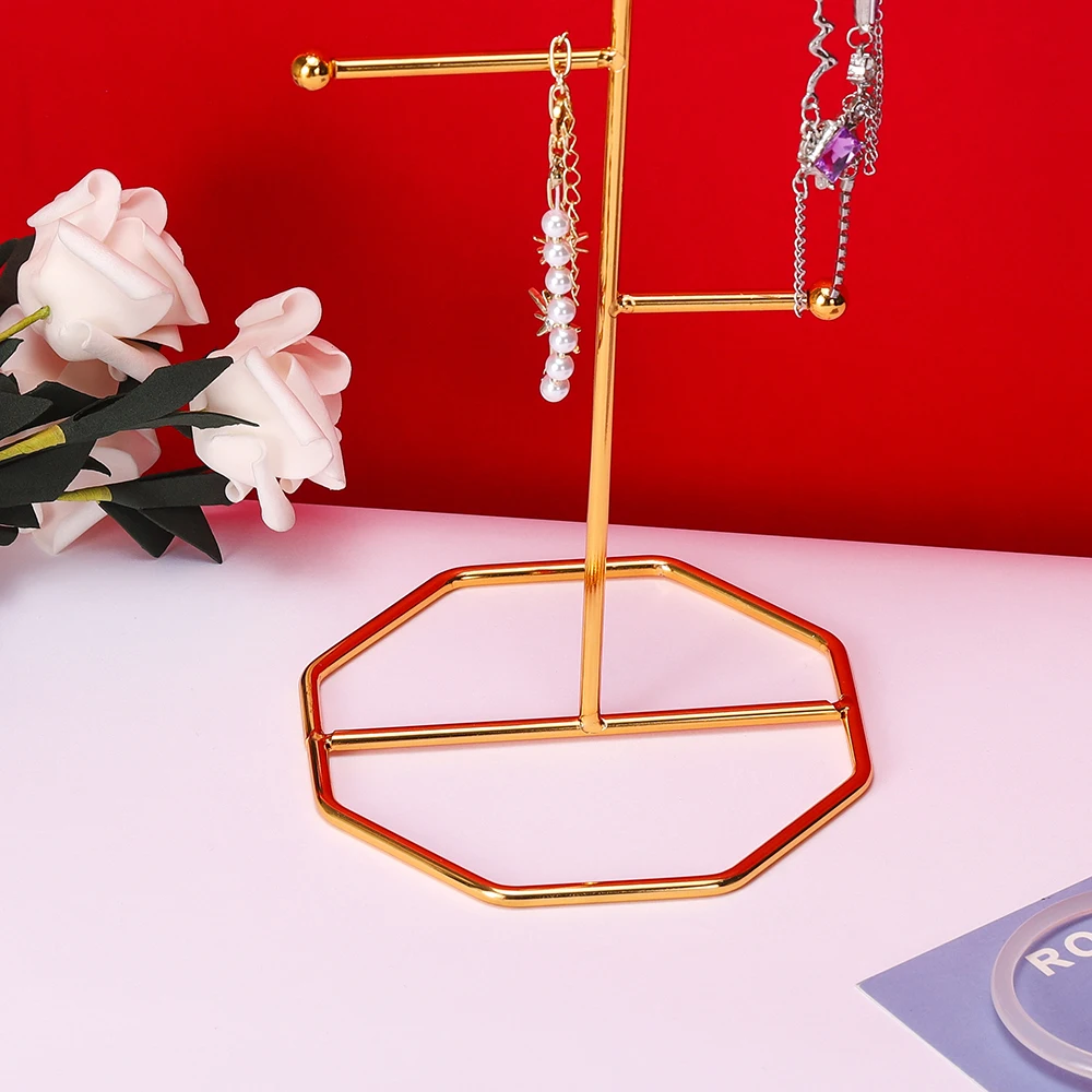 Metal Gold T-shaped Earrings Ring Necklace Watch Jewelry Shelf Jewelry Stand Counter Pendant Jewelry Organizer Display Stand