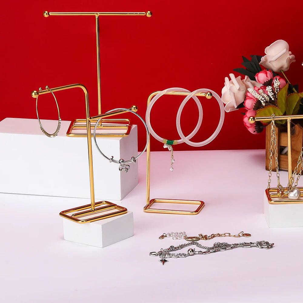 Metal Gold T-shaped Earrings Ring Necklace Watch Jewelry Shelf Jewelry Stand Counter Pendant Jewelry Organizer Display Stand