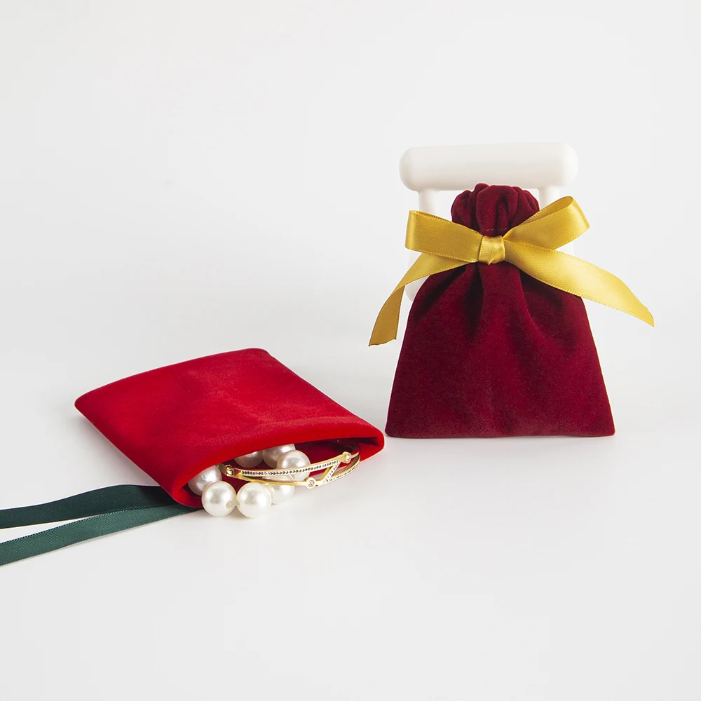 5pcs Bulk Pink 7x9cm Jewelry Velvet Ribbon Bags For Wedding Travel Candy Drawstring Dust Pouches Gift Display Packing Storage