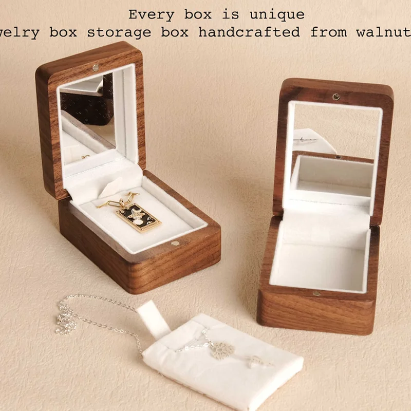 Wedding Necklace Box with Mirror Wood Jewelry Display Boxs Wedding Anniversary Gift for Her Luxurious Jewelry Box For Gifts