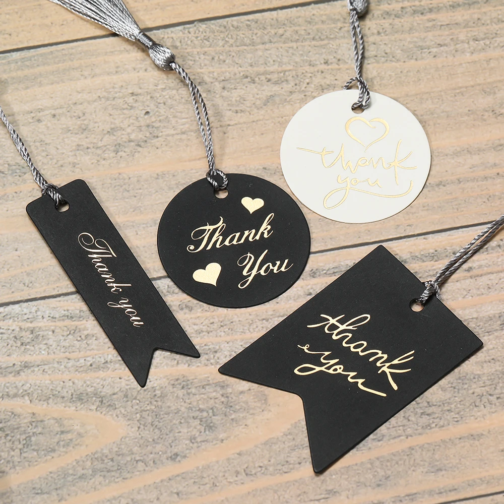 50pcs/Lot Bronzing Stamping Thank You Tags Black White Paper Card Handmade Gift Wrapping DIY Jewelry Accessories Price Label