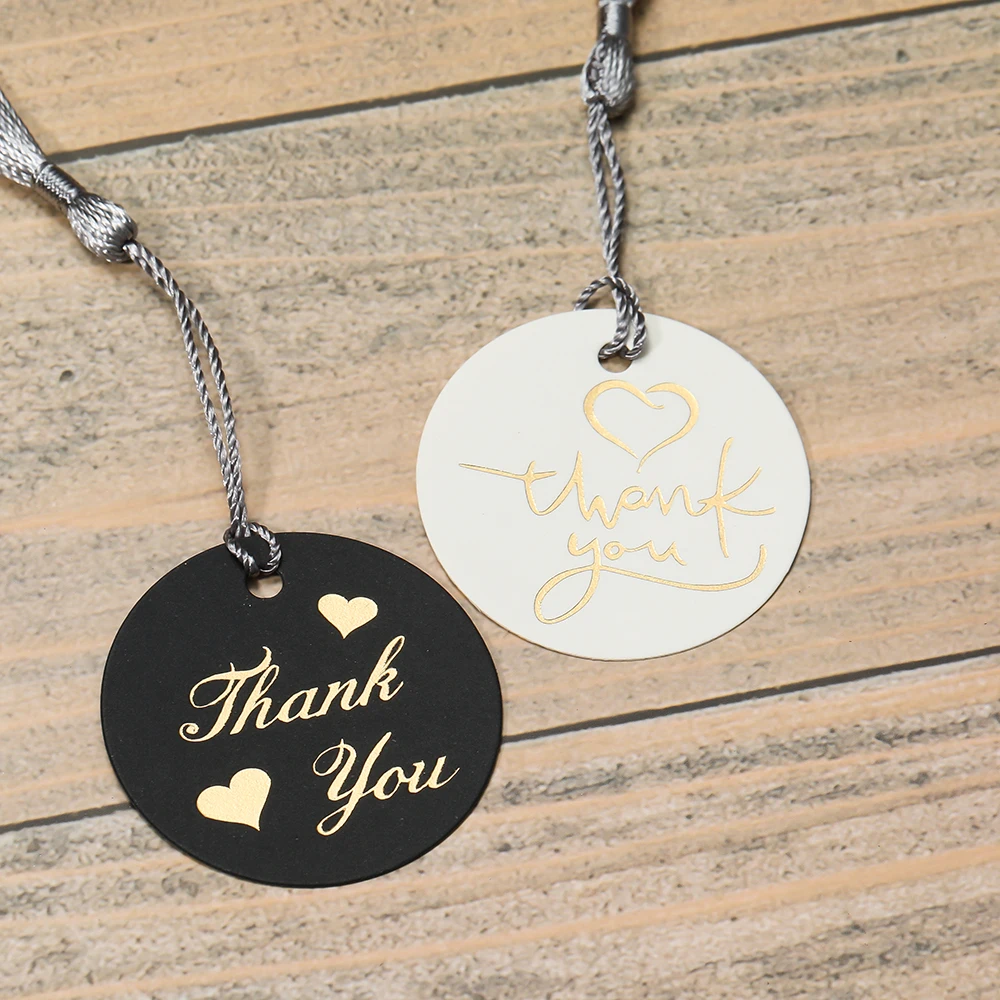 50pcs/Lot Bronzing Stamping Thank You Tags Black White Paper Card Handmade Gift Wrapping DIY Jewelry Accessories Price Label