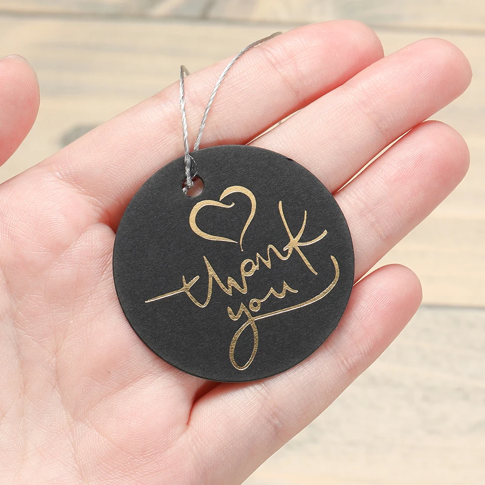 50pcs/Lot Bronzing Stamping Thank You Tags Black White Paper Card Handmade Gift Wrapping DIY Jewelry Accessories Price Label
