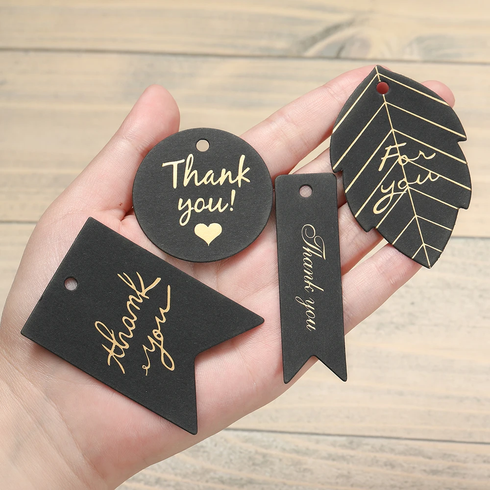 50pcs/Lot Bronzing Stamping Thank You Tags Black White Paper Card Handmade Gift Wrapping DIY Jewelry Accessories Price Label