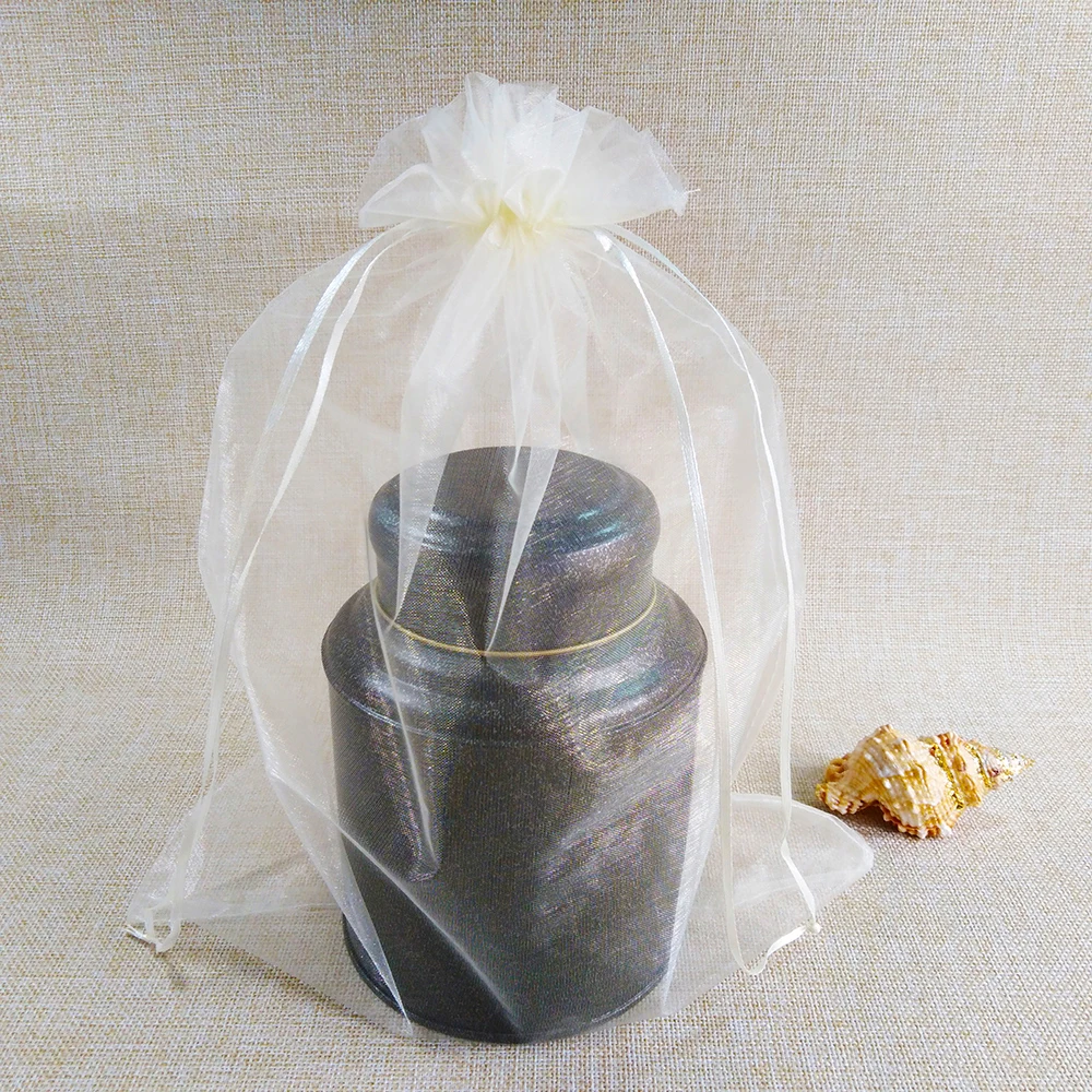 100pcs Beige Small & Large Organza Bags Favors Wedding Pouches Jewelry Packaging Bags Candy Gift Bag Party Decoration Supplies
