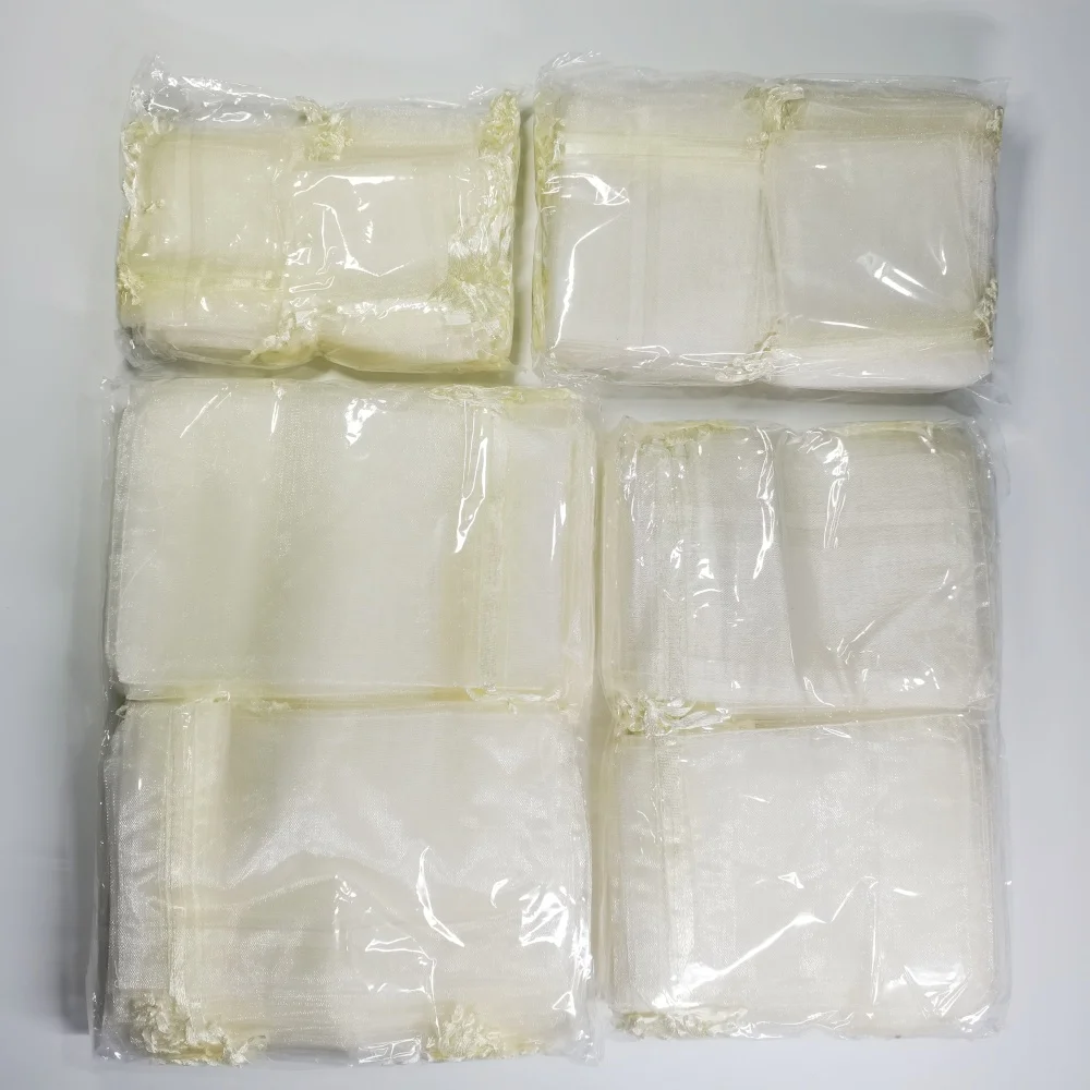 100pcs Beige Small & Large Organza Bags Favors Wedding Pouches Jewelry Packaging Bags Candy Gift Bag Party Decoration Supplies